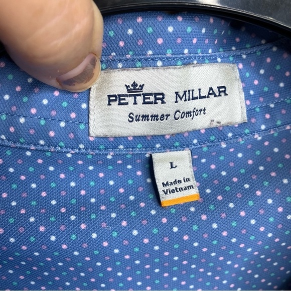 Peter Millar summer comfort multicolor polka dots polo shirt blue size large - Picture 8 of 8